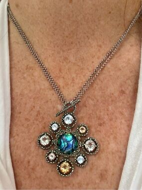 Judith Jack Large 925 Sterling Silver Abalone Marcasite Convertible Necklace